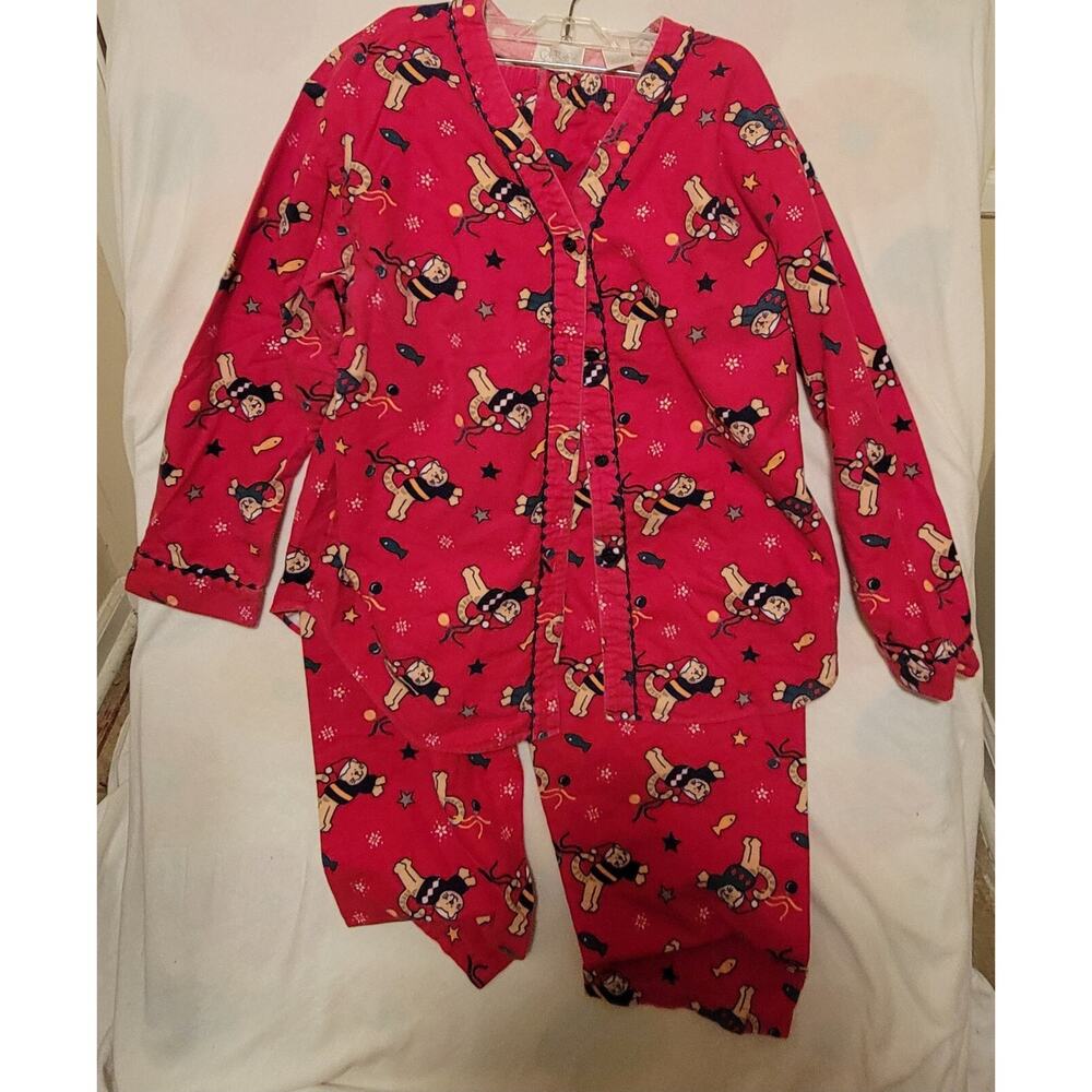 Go Softly Christmas Patio Pajamas Red Womens Lg Holiday Santa Cats Stars & Fish